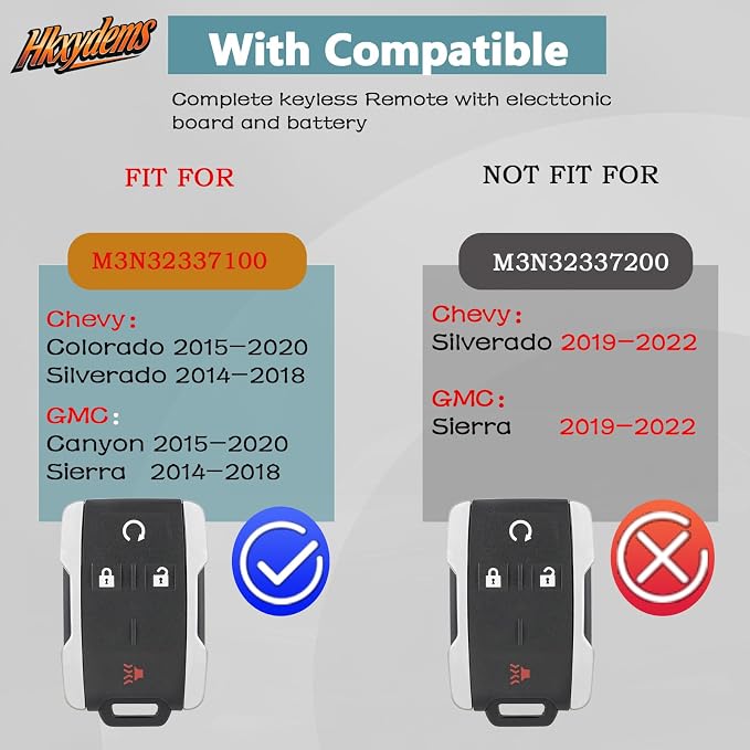 DIY Key Fob Kit Replacement for 2014 2015 2016 2017 2018 Chevy Silverado 1500 2500 3500 HD GMC Sierra 2015-2020 GMC Canyon Chevy Colorado Keyless Entry M3N-32337100 with Easy OBD Tool At Home