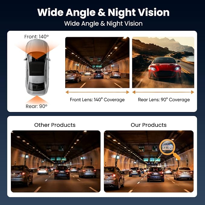 4K Dual Channel Dash Cam 360° Front and Rear, 4K Dash Camera for Cars 64G, 2 Channel Dashcam with APP Control, Night Vision, Loop Recording, Car Camera with G-Sensor, 24H Parking Monitor