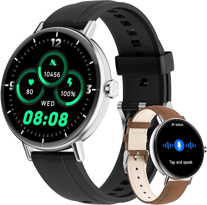 Yoever Smart Watches for Men Women,1.57"HD 43mm Smartwatch for iPhone/Samsung/Android,(Answer/Make Call),Fitness Tracker with Heart Rate/SpO2/Sleep Monitor,IP68 Waterproof,110+ Sport Mode,with 2 Bands