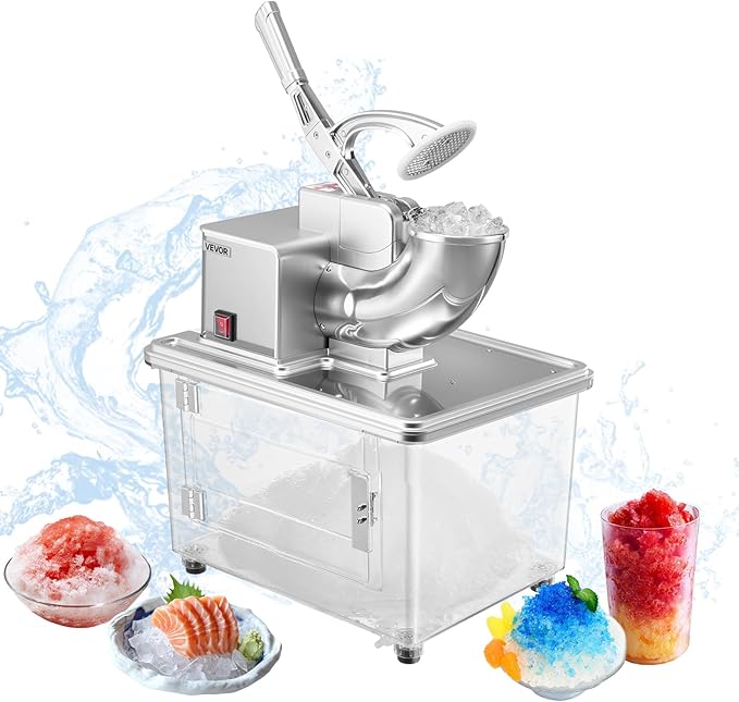 VEVOR Commercial Ice Crusher 661LBS/H, 350W Electric Snow Cone Machine with 4 Blades, 2000RPM Stainless Steel Shaved Ice Machine with 11 Gal Crushed-Ice Box, for Family Restaurants Bars, Silver