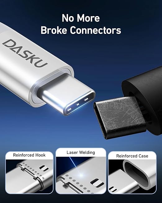 Dasku 15FT Extra Long USB C to USB C Cable 100W, Fast Charging Type C Charger Cord for iPhone 17 17 Pro Max, iPhone 16 Series, iPhone 15 Series, Galaxy S24 S23, MacBook, Car Play-Gery