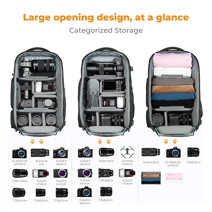 K&F CONCEPT Camera Backpack,Camera Bags for Photographers 30L Large Capacity with Raincover and 16 Inch Laptop Compartment Compatible for Canon/Nikon/Sony/DJI Mavic Drone Travel
