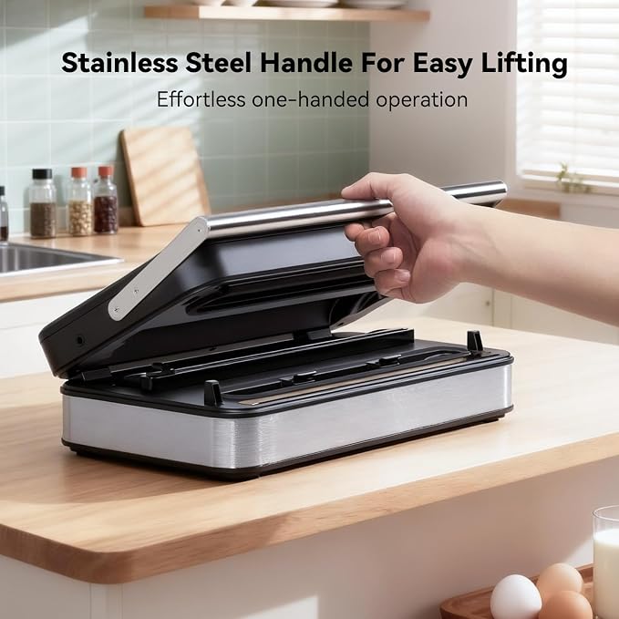 95Kpa Powerful Vacuum Sealer for Food, 10-in-1 Vacuum Sealer Machine with Easy Handle, Built-in Cutter and Roll Storage, Digital Countdown Display & Premium Stainless Steel for Long-Lasting Freshness