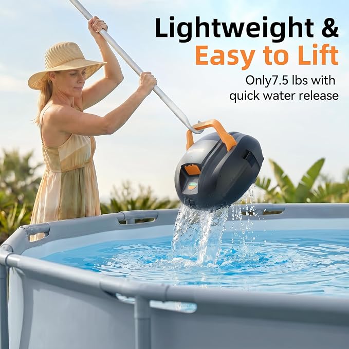 Planet Edge Pool Vacuum for Above Ground Pool, 120-Min Runtime, Powerful Dual-Motor, Adjustable Cleaning Path, Cordless Robotic Pool Cleaner for Flat Pools Up to 850 Sq.ft, Deep Grey