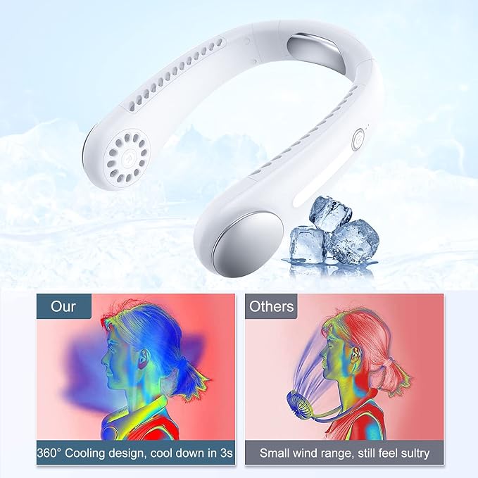 Leafless Hanging Neck Fan,[Instant Cooling] Personal Air Conditioner | Built-in Refrigerating Chip Wearable Cooling Fan with 360° Wind Outlet Portable Hang for Hot Flashes