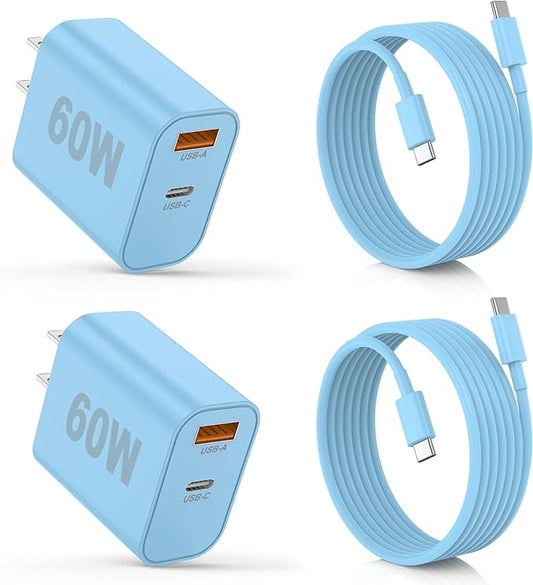 iPhone 17/16/15 Pro/Pro Max Charger, Dual Port USB-C Wall Charger with PD 40W & QC 20W Fast Charging, 10FT USB-C Cable for iPhone, iPad Pro, MacBook M1/M2/M3, Android (Blue, 6 FT)