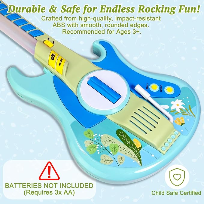 Sealive Kids Electric Guitar Toy for Toddlers 3-5, 23 Inch Childrens Guitar | with Strap for Play Guitar, Pretend Concerts, Stage Performance, with Strumming Bar, Tremolo Bar, Light Up Music, Blue