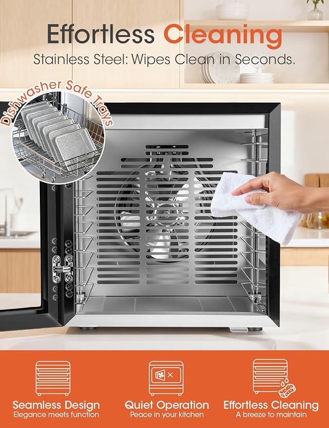 Manastin Food Dehydrator Machine, With Large 10 Stainless Steel Trays, 850W Dryer for Meat Jerky, Fruit Vegetable, 95-167℉ Dehydrated Dryer, 48H Timer,10 Presets, Overheating Protection (Black)