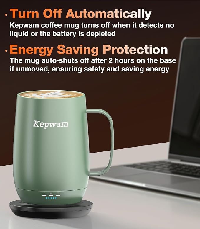 Kepwam Smart Heated Coffee Mug T2-Plus, 20oz Rechargeable Self Heating Coffee Mug with 8-Hour Battery & Temp Control, Perfect Coffee Warmer Gift for Men Women
