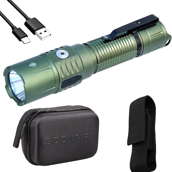 MX77 2530 Lumen LED Tactical Flashlight Law Enforcement, 390 Yards Beam Distance USB-C Rechargeable Pocket Flashlight with Battery