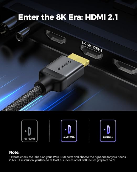 Silkland HDMI 2.1 Cable 20FT, [4K@240Hz 144Hz 120Hz, 8K@60Hz] 1440P Ultra High Speed HDMI Cable 48Gbps (Upgrade Braided), HDR10+, eARC, HDCP 2.3, Compatible for Xbox/PS5/PS4/Roku TV