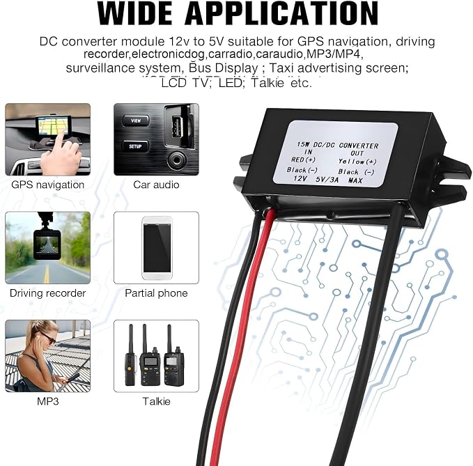 Weewooday 2 Pieces 12v to 5v Dc Converter Buck Module USB Output Power Adapter Dc Car Power Converter Regulator