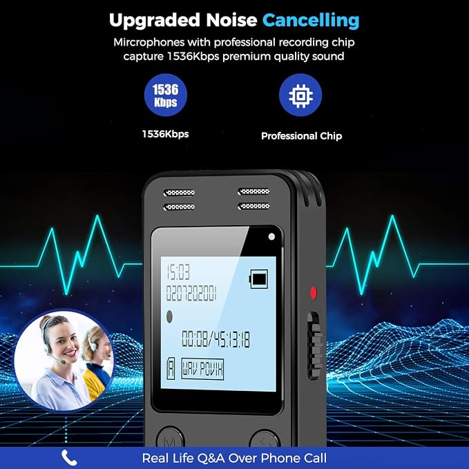 32GB Digital Voice Recorder for Lectures Meetings - EVIDA 2324 Hours Voice Activated Recording Device Audio Recorder with Playback,Password (32, GB)