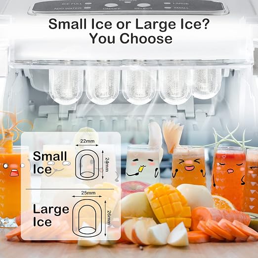 Countertop Ice Maker - 26lb Ice Daily, Large/Small Ice Option, Easy to Clean, Perfect for Home, Office, Party & Patio