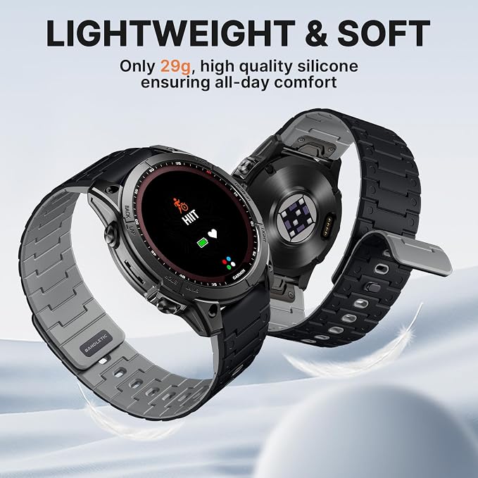 Bandletic Quick Fit 22mm Watch Bands Compatible with Garmin Fenix 8 47mm Band - Silicone Magnetic Watch Band for Fenix 7 6 Pro/5 Plus/Instinct 3 E 45mm 2/Forerunner 965/Approach S70/S62/S60/Epix Pro2