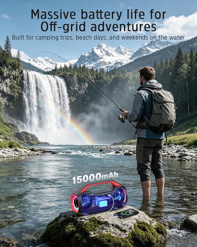 Portable Bluetooth Speaker Wireless, 120W Peak Deep Bass Loud Stereo Sound, BT5.4, IPX6 Waterproof, 20-Hour Battery Life, RGB Lights, TWS Pairing, Party Speaker for Outdoor, Beach, Camping, Tailgate