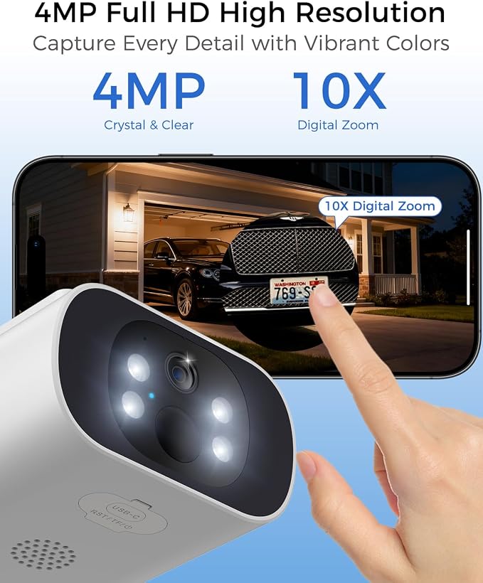Solar Security Cameras Wireless Outdoor, 4MP Cameras for Home Security Camera System, 64GB Local Storage, No Subscription, Easy Setup, Color Night Vision, 2.4 & 5G WiFi, 2-Cam Kit