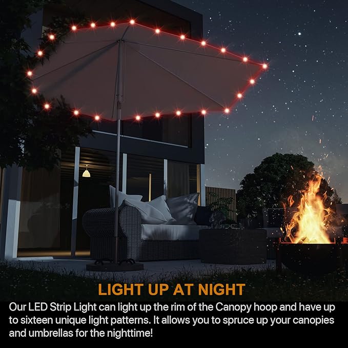 Waybelive LED Canopy and Umbrellas Rope Lights, 39.4 Ft Remote Control Rim LED Light String, 16 Color Change by Yourself, Waterproof, C Battery Powered, Bright to Display at Night Outdoors