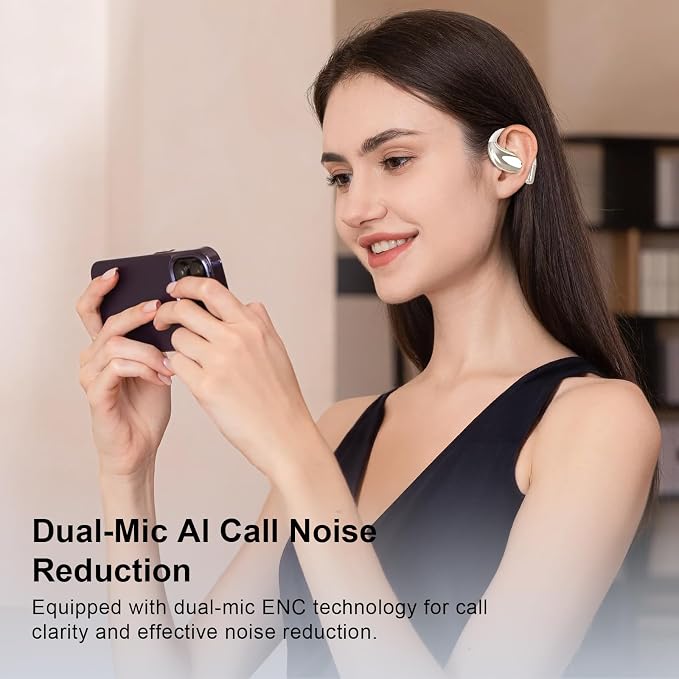 Open Ear Clip Wireless Earbuds Bone Conduction Headphones, Bluetooth 5.4, Open Ear Design for Running Fitness,IPX7 Waterproof,Office，Built-in Mic, Ear Hooks Ear Buds,Running,Workout ，Fit Cycling﻿