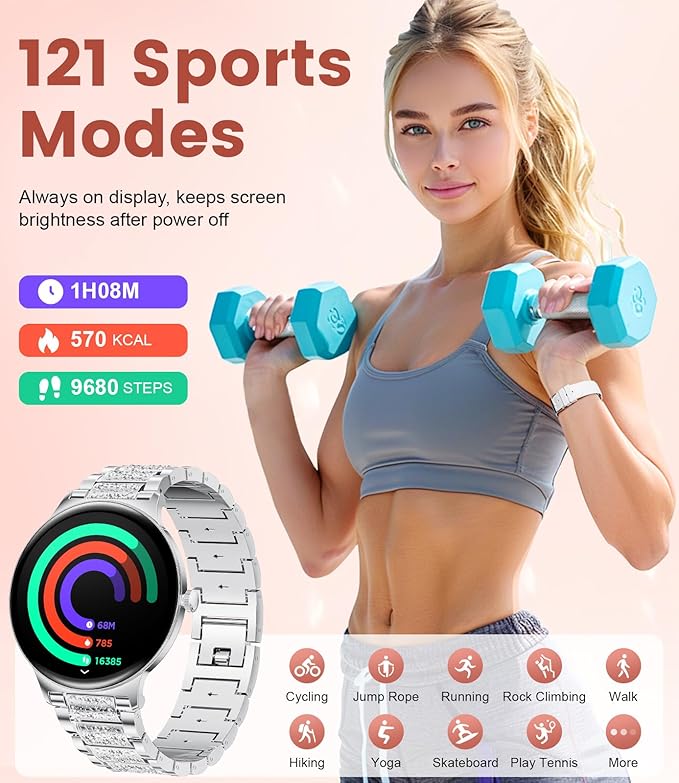 LIGE Ultra-Thin Smart Watch for Women,1.43" Always-on Display Smart Watch with Bluetooth Call,Health Tracker 100+ Sports Modes, Mutifuction Women Smartwatch for Android iOS 2 Straps(Silver)