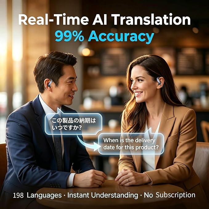 Real-Time Translation Earbuds, 198+ Languages Two-Way Translator, Audifonos Traductores Inglés Español, 4-in-1 Translating Headphones for Travel, Business & Learning - Space Grey