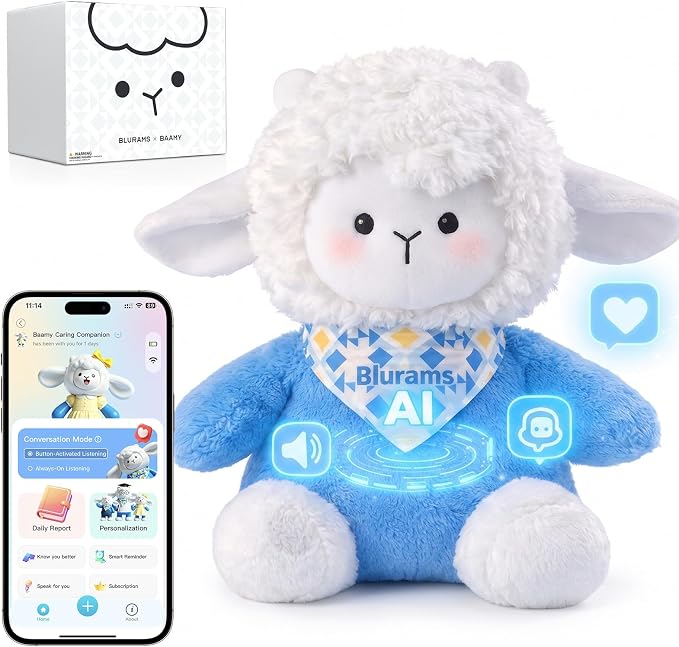 blurams Baamy AI Talking Plush Toy for Kids, Interactive Lamb Stuffed Animal with Real-Time Voice Chat, Memory & Emotional Companion, Squeeze-to-Talk, Rechargeable, Soft Gift for Boys & Girls Age 3+