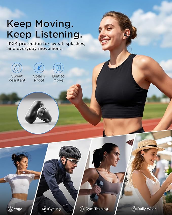 TALIX Open Ear Clip-On Earbuds X8 with AI ENC & Powerful Bass, Wireless Bluetooth 6.0, IPX4 Sweatproof Fitness Headphones, Physical Buttons, 5g Lightweight Ear Buds with Multi-Device Switching, Black