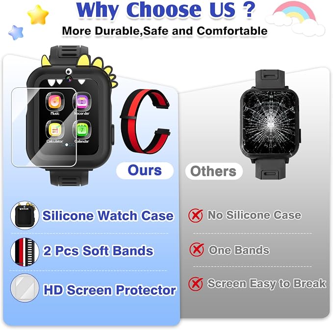 Smart Watch for Kids with 39 Games,Camera,Video,Music Player,Recorder,Alarm,Pedometer,Flashlight,Stopwatch,HD Touch Screen,Borthday Gift Toy for Boys Ages 3-12(Black)