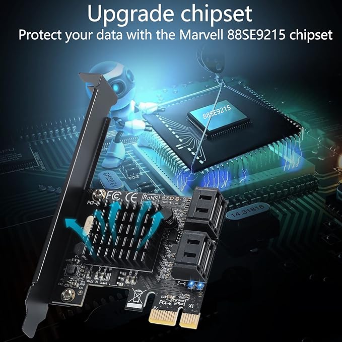 PCI-E X1 to SATA 3.0 Controller Card, 4-Port SATA III 6Gbps Expansion Cards, Supports PCI-Express (1X 4X 8X 16X) Slot, Support SSD and HDD, for Windows10/7/8/XP/Vista/linux