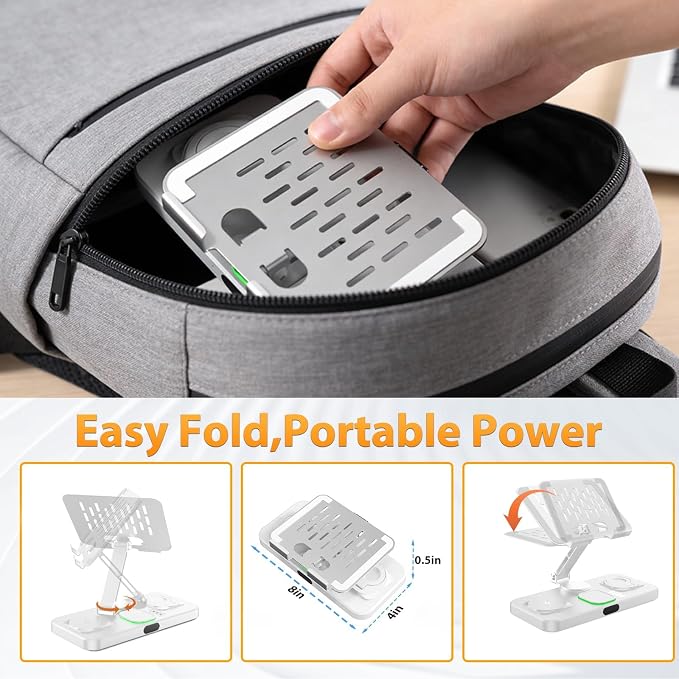 30W Charging Station for Apple Products, Foldable Wireless Charger with Clock Display&7 Color Light, Wired Charging for iPad/Tablet Charging Station for iPhone16, for Apple Watch10 for AirPods4(Cream