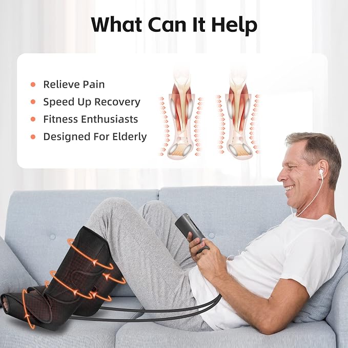 SHINE WELL Leg Compression Massager, Leg Massager for Circulation and Pain Relief, Air Compression Foot and Calf Massager with Heat for Swelling, with 2 Extenders, Wellness Gift for Mom Dad Friend