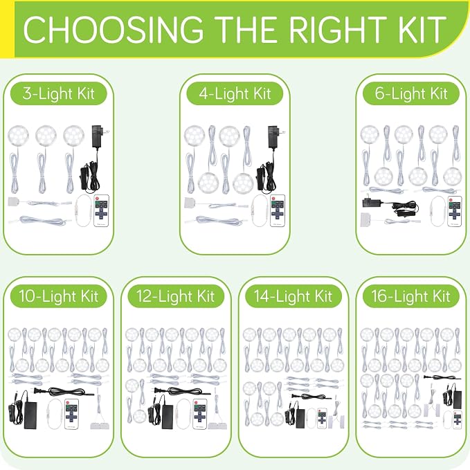 Under Cabinet LED Puck Light Kit, Liquor Glass Cabinet Lighting, 110V Direct Hard Wired & Wall Plugged in, Remote Dimmable, 10-Way Octopus Parallel Distributor, 10 Lights, Warm White