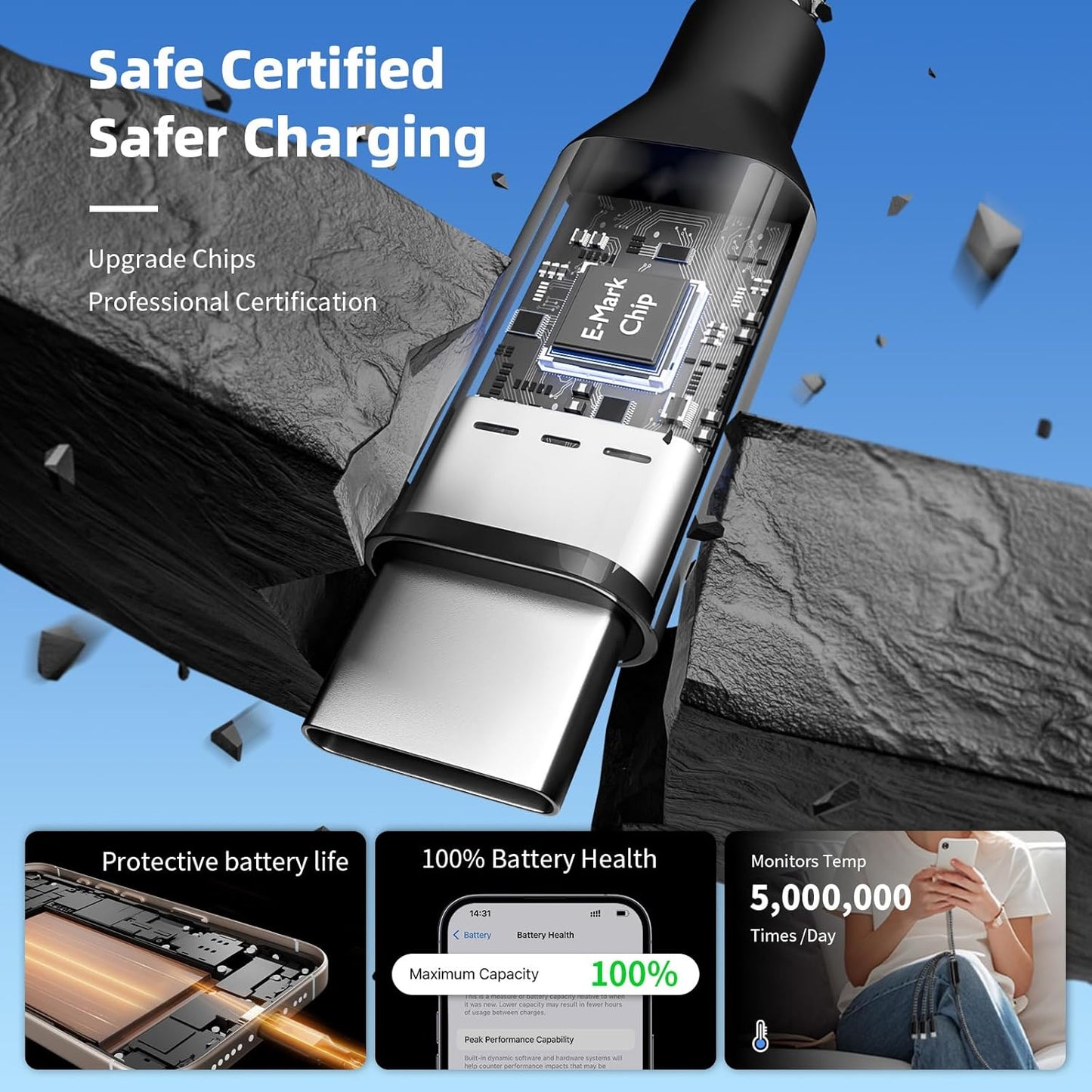 USB C Splitter Multi Charging Cable,USB A/C to USB C Charging Cord,Dual Type C Charger Cord,4 in 2 Multi Charger Cord with 4 Type-C Connectors Compatible with iPhone16/15/Cell Phones Tablets and More.