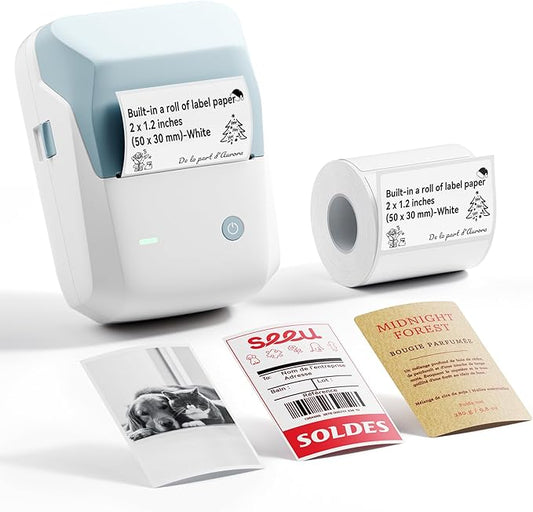NIIMBOT B1 Pro Label Maker, 300DPI HD Label Printer, Ideal for Photos,Stores,Notes,Study Graphics, Small Business, Built-in a Roll of Label(2 x 1.2 inches-White), Light Blue
