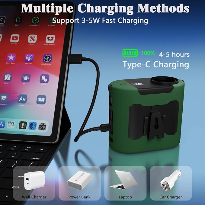 10000mAh Portable Waist Fan, Rechargeable Battery, 40H Max Runtime, 5 Speeds 16000RPM Strong Airflow, Hands-Free Neck Fan, Personal Wearable Shirt Belt Clip Fan for Outdoor, Jobsite, Camping (Green)