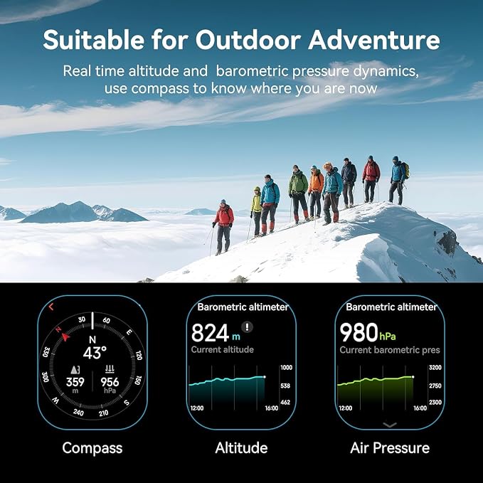 uaue GPS Smart Watch for Men, Fitness Tracker with 110+ Sports Modes, Fitness Watch with 2.06" AMOLED Touchscreen, Heart Rate/Sleep Monitor, IP68 Waterproof, Notifications for Android iOS