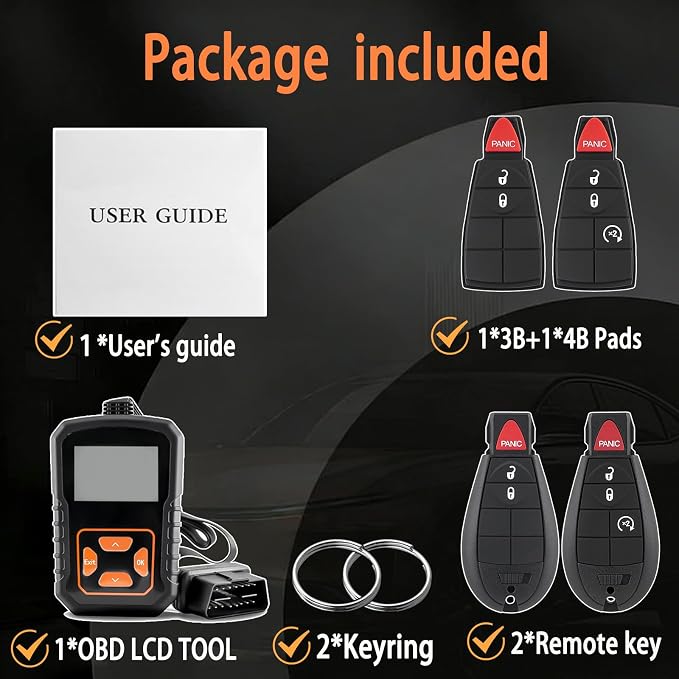 Key Fob FOBIK Kit Replacement GQ4-53T for 2013 2014 2015 2016 2017 Dodge Ram 1500 2500 3500 Keyless Entry Remote Control Key with DIY At Home Easy OBD Tool