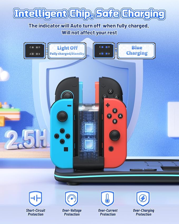 [Switch 2/1 Compatible] FASTSNAIL Charging Dock & Orgainzer Station & Cooling Fan for Nintendo Switch 2/1/OLED, Storage Stand for JoyCon 2/1 with 12 Card Slots, Controller/Headset Holder, 9 RGB Modes