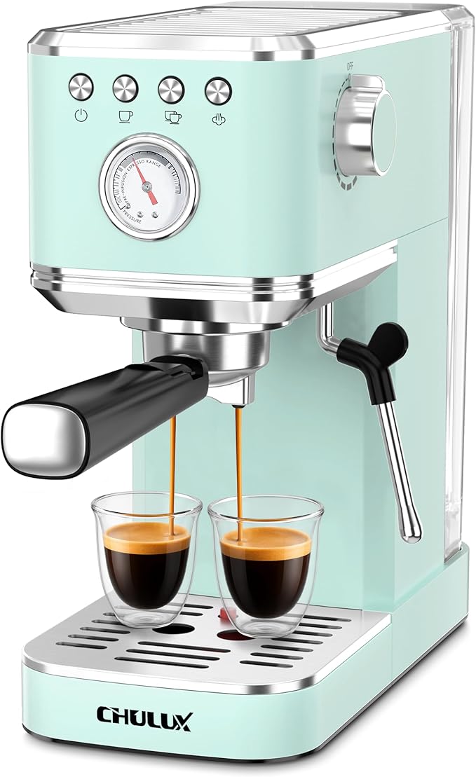 CHULUX Slim Espresso Machine with Milk Frother, 20 Bar Professional Italian Pump Espresso Coffee Machine for Home Cappuccino & Latte Maker, Stainless Steel, Pastel Green