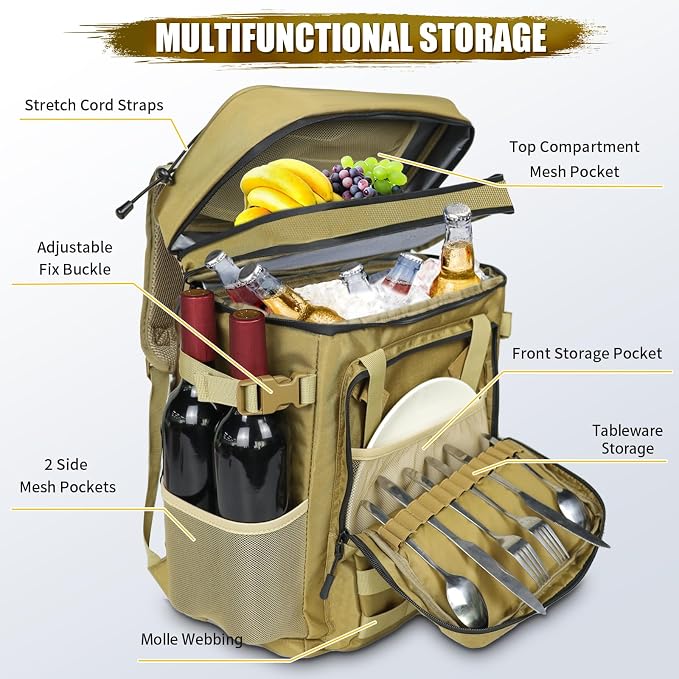 Tactical Backpack Cooler, AYAMAYA Leakproof 40 Cans Soft Cooler Backpack with Handle, Waterproof Insulated Tactical Lunch Box Bag for Work, Beach, Travel, Camping, Picnic, Hiking