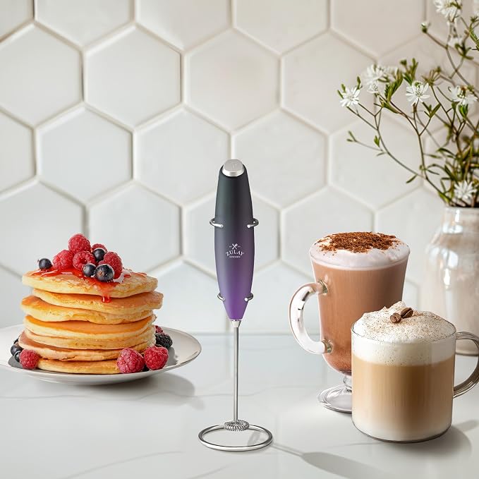 Zulay Kitchen Powerful Milk Frother Wand With Duracell Batteries - Ultra Fast Handheld Drink Mixer - Electric Whisk Foam Maker for Coffee, Lattes, Cappuccino & Matcha - Z1 Motor - Galaxy