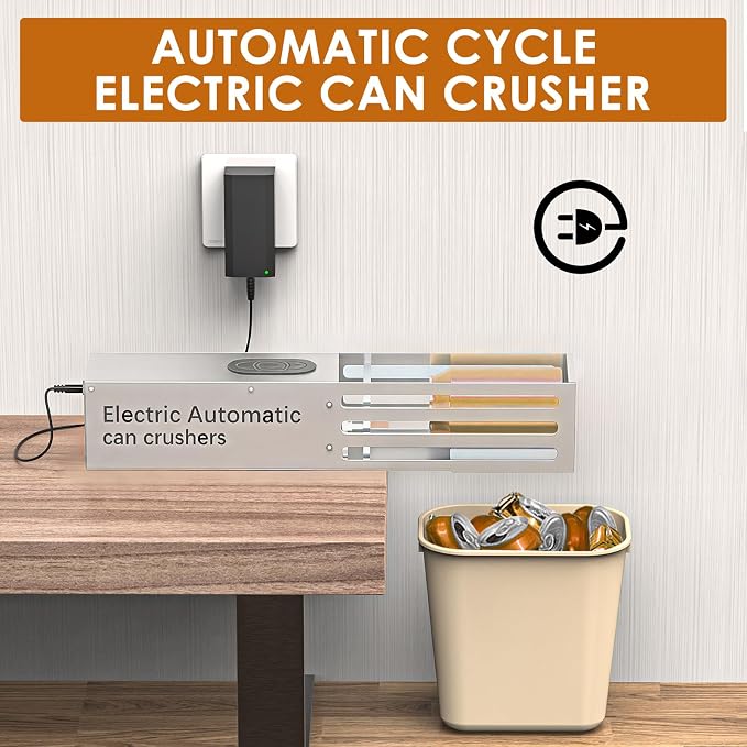 YOTAN Automatic Can Crusher, Electric Can Crushers Wall Mounted, Aluminum Can Crusher Electric for Recycling 8oz&12oz&16oz, Can Trash Compactor for Aluminum Seltzer, Soda, Beer Cans and Bottles
