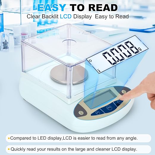 Lab Scale 500g*0.001g,High Precision Accurate Analytical Balance with Windshield,Lab Scale Electronic Scientific Scale Digital Precision Weighing Scale Jewelry Scales(with 200g Calibration Weight)