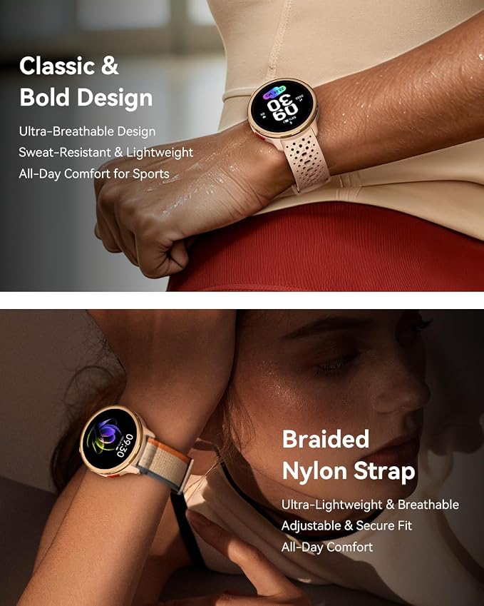 Quican Smart Watch for Women & Men, Compatible with iPhone & Android | Fitness Tracker with Bluetooth Calling, AMOLED Display, Heart Rate & Sleep Tracking, 2 Bands, Perfect Smart Gift