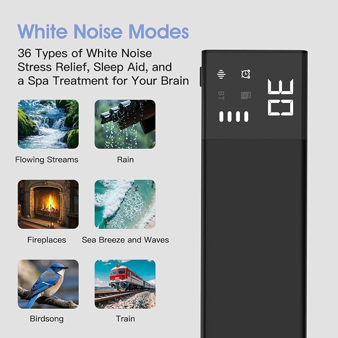 Under Pillow Bone Conduction Sleep Speaker - Bluetooth White Noise Machine with Display, 36 Sleep Sounds, Timer & TF Card, Ideal for Side Sleepers & Those with Sleep Difficulties