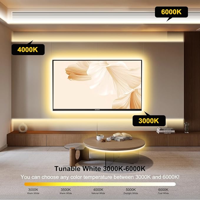 Pandery COB LED Strip Light,CCT Dimmable Strips Light,2700K-6500K,9.84ft/3m,8mm Wide,CRI90+ 24V LED Strips Kit with Bluetooth APP Control/Music Mode,for Bedroom,Kitchen,DIY Lighting
