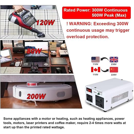 Yinleader White 500W 110V to 220V Voltage Converter Transformer Step Up/Down 110-120V/220-240V w/US Power Cord