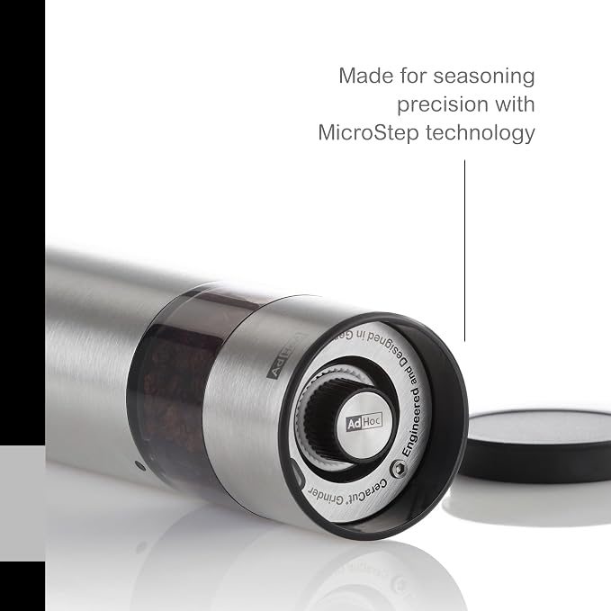 AdHoc Electric Salt & Pepper Grinder - One-Button Operation - Uses SilentDrive for Quiet Operation - Battery Powered - Mill with CeraCut Ceramic Grinders - Regular