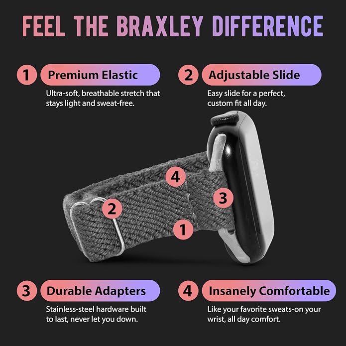 Braxley Bands for Apple Watches - Stretchy and Washable - Adjustable with Apple Watch Bands for Women & Men - Compatible with Apple Watch Series SE Ultra 9 8 7 6 5 4 3 2 1