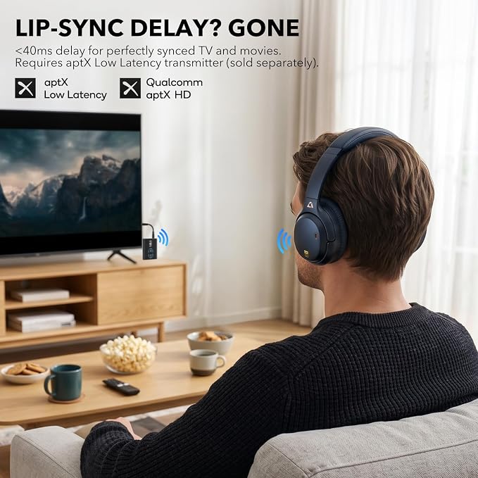 1Mii E700 Noise Cancelling Headphones Bluetooth Wireless Hi-Res LDAC,Indigo | Hybrid ANC, 75H Battery, Deep Bass, Comfortable Over Ear for Commuters & Traveler, aptX Low Latency for TV & Airplane